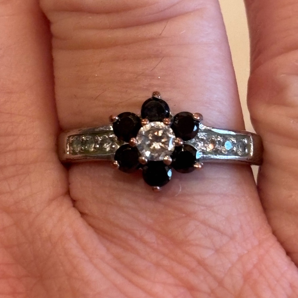 Ring EDCO silver toned with Black and white cubic zirconia.